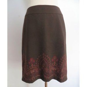 Ann Taylor LOFT Petites size 4P brown ornate paisley embroidery stitch skirt